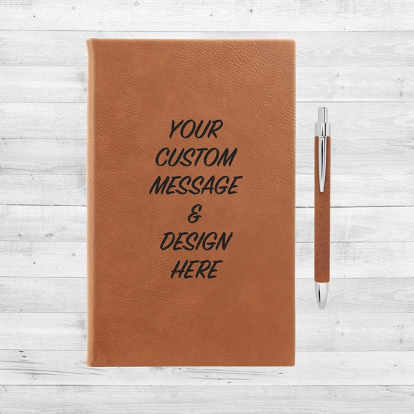 Custom Vegan Leather Journal Pen Set | Personalized Journal | Custom Wording Text | Custom Logo | Corporate Gift Writing Journal | Hardcover