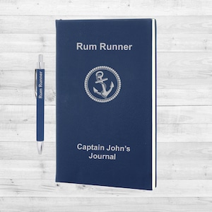 Custom Boating Journal | Personalized Captain&#39;s Log Journal | Travel Journal | Vegan Leather Writing Journal | Ships Log | Boat Gift |
