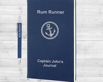 Custom Boating Journal | Personalized Captain&#39;s Log Journal | Travel Journal | Vegan Leather Writing Journal | Ships Log | Boat Gift |