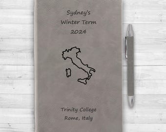 Custom Country Travel Journal | Study Abroad Notebook Journal | Personalized Vegan Leather | Exchange Student | Semester Abroad | Keepsake