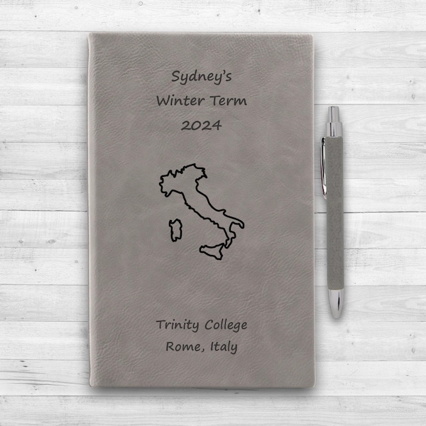 Custom Country Travel Journal | Study Abroad Notebook Journal | Personalized Vegan Leather | Exchange Student | Semester Abroad | Keepsake