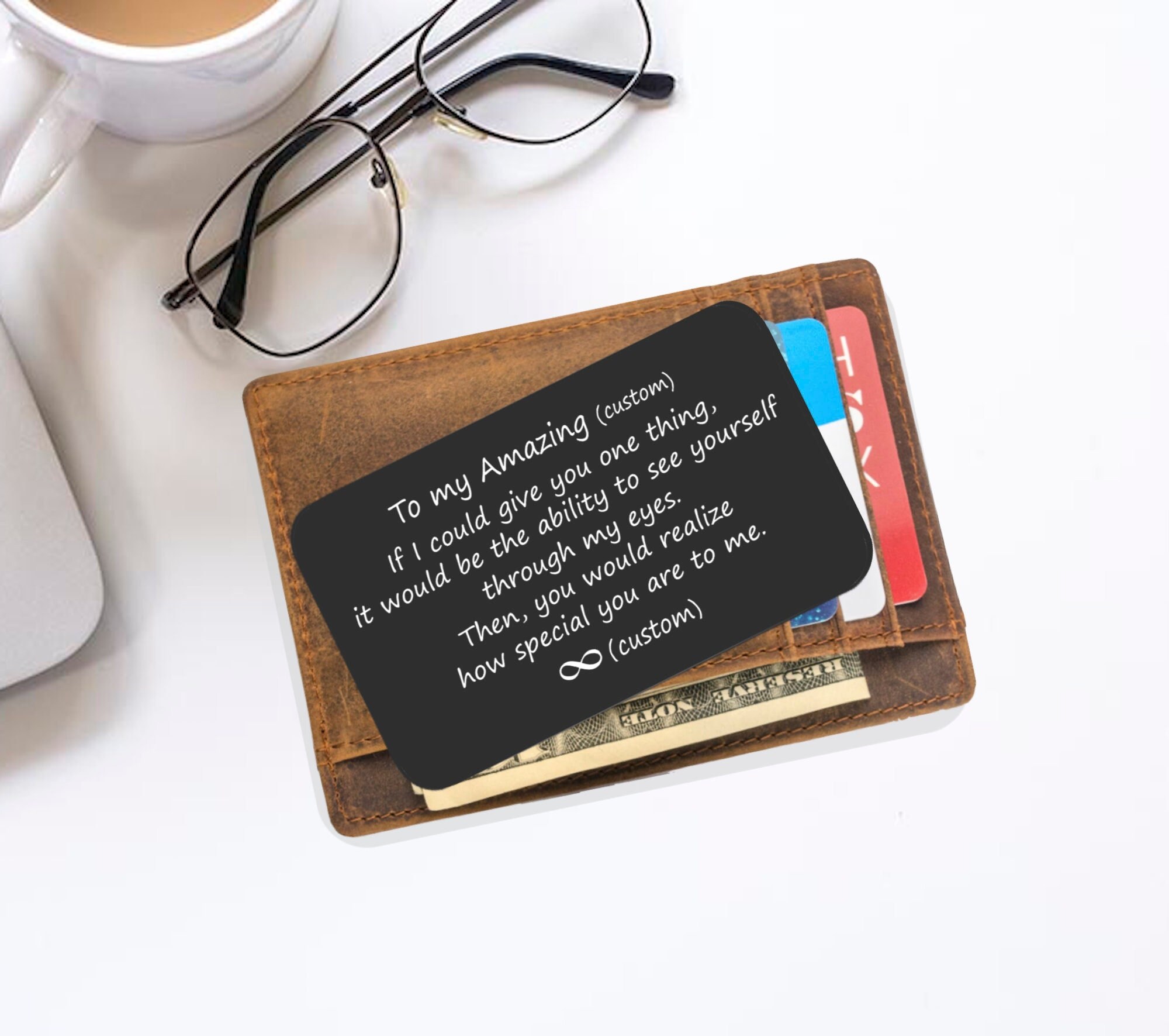 Engraved Wallet Card For Men - Stainless Steel Insert With Inspirational Quote, Gift For Husband, Dad, Boyfriend - Birthday, Christmas, Father's Day