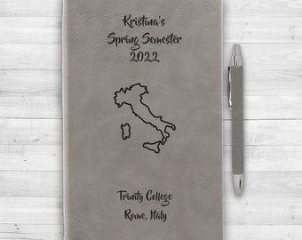 Custom Country Travel Journal | Study Abroad Notebook Journal | Personalized Vegan Leather | Exchange Student | Semester Abroad | Keepsake