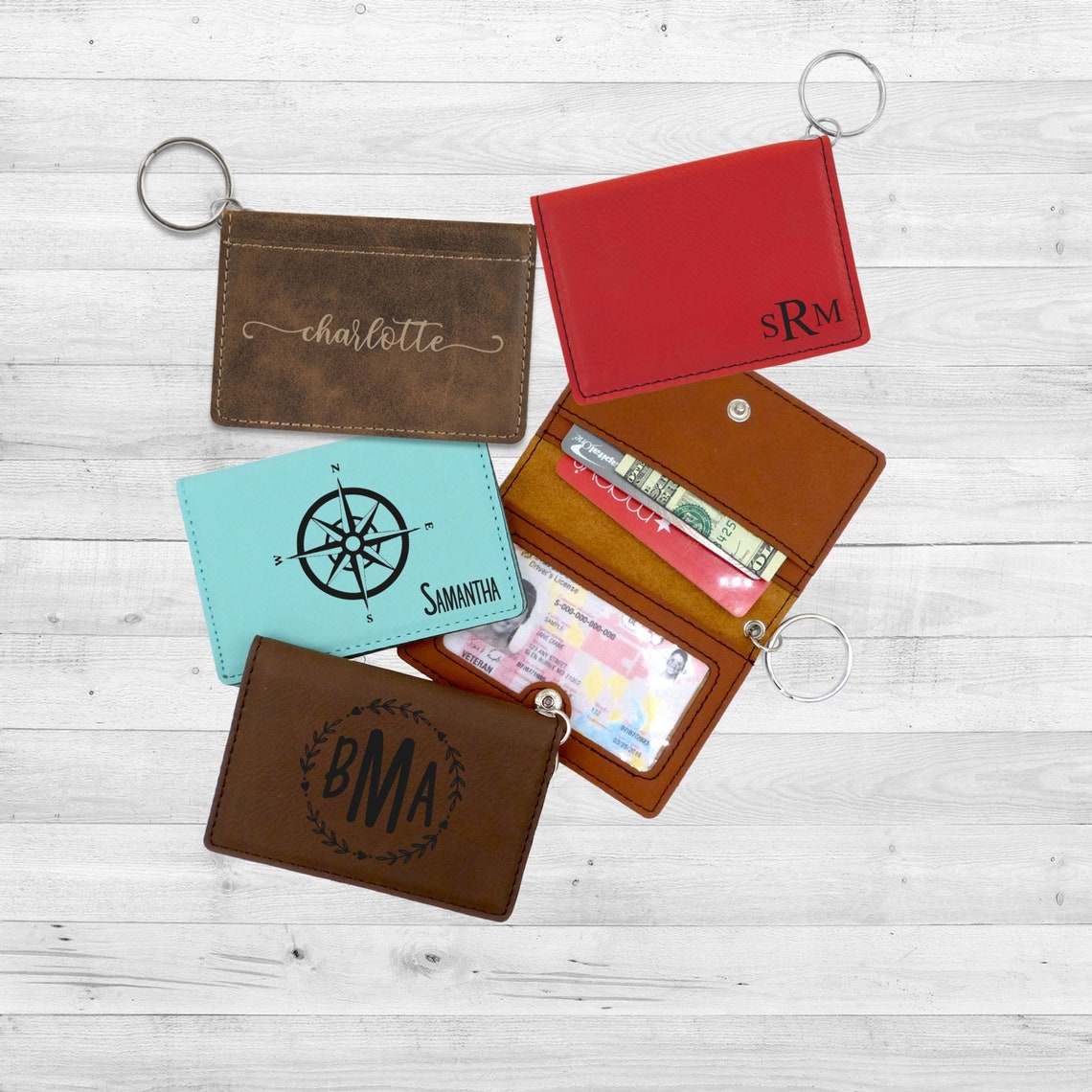 Personalized Keychain Wallet Vegan Leather Custom ID Holder Etsy