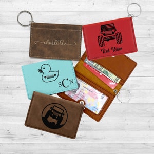 Llavero con identificación de billetera personalizada / Cuero vegano / Billetera delgada / Porta credencial de licencia / Porta credencial de identificación universitaria / Regalo corporativo de equipo con logotipo personalizado