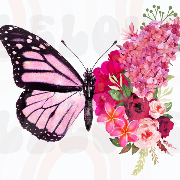 Floral Butterfly SUBLIMATION design PNG, Flower Butterfly Sublimation, Butterfly PNG sublimation file, Watercolor Butterfly png file