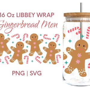 Gingerbread man libbey Svg, Christmas Libbey Wrap Svg, Holiday Christmas Svg, 16oz Libbey,Christmas Clip art,Can Glass, Files For Cricut.