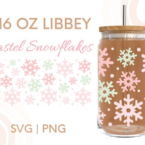 Christmas Glass Wrap Svg,Snowflakes Libbey Wrap Svg, Holiday Christmas Svg, 16oz Libbey,Christmas Clip art,Pastel Christmas Can wrap