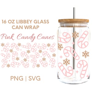 Christmas Glass Wrap Svg, Christmas Candy Canes Libbey Wrap Svg, Holiday Christmas Svg, 16oz Libbey,Christmas Clip art,Candy Canes Can Glass