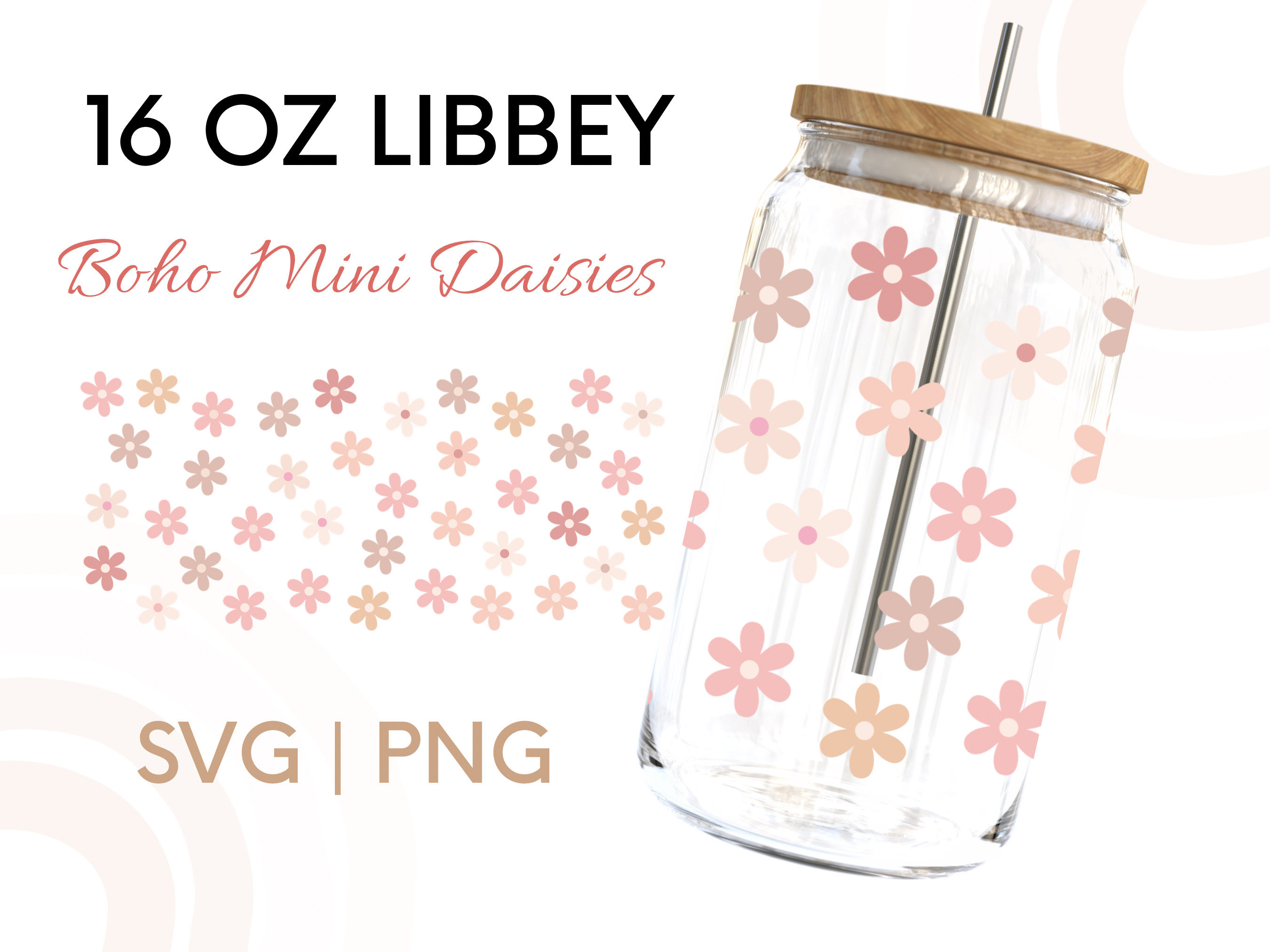 Beer can Wrap,Libbey, Libbey Glass Svg, Libbey Glass Png, Boho Mini Daisies Libbey Glass,svg files for cricut, minimalist,DIY Gift