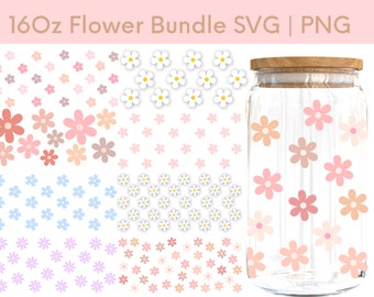 Paquete de envoltura de vidrio de Libbey de flores, vaso de lata de cerveza svg, svg de vidrio de Libbey, svg de primavera de vidrio de Libbey, vidrio de Daisies Libbey, lata de cerveza de flores