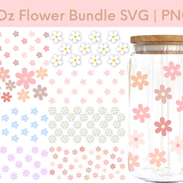 Paquete de envoltura de vidrio de Libbey de flores, vaso de lata de cerveza svg, svg de vidrio de Libbey, svg de primavera de vidrio de Libbey, vidrio de Daisies Libbey, lata de cerveza de flores