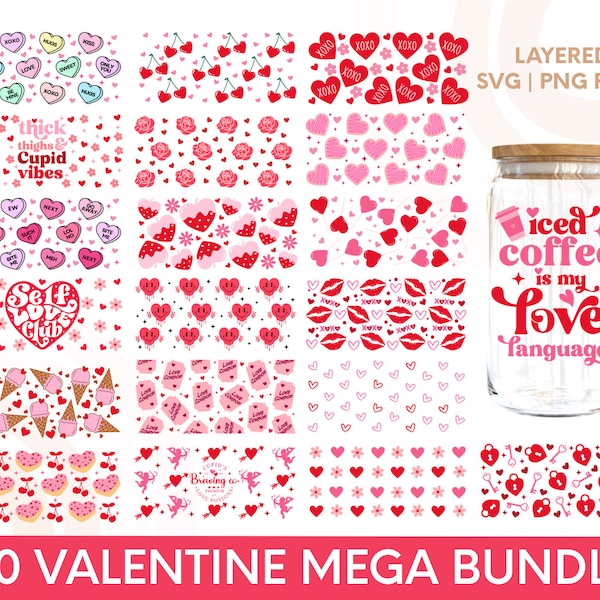 NEW!Valentine Libbey Bundle,Valentines’s Day Glass Can Bundle,Libbey Glass Wrap,Valentines Libbey Wrap, Valentine Bundle Svg,Valentine Svg