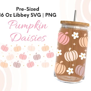 Fall Libbey Glass Wrap,Pumpkin Glass Wrap Svg, Fall Svg,Pumpkin Daisies Beer Can wrap,Pumpkin Libbey Cups,