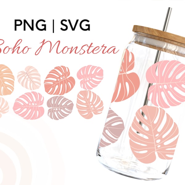 Libbey Glass Wrap,Libbey Glass,Libbey Glass Png,Libbey Glass Svg, Boho Monstera Libbey Glass, Beer glass can wrap,sublimation designs