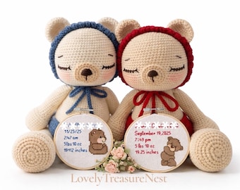 Crochet Birth Weight Bear -  Custom Newborn Keepsake Height and Weight (1-8.99) lbs