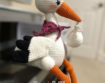 Crochet Stork Amigurumi Doll – Handmade Plush Keepsake, Nursery Decor
