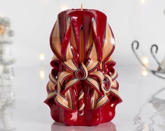 Burgundy carved candle - long distance gift idea for sister and girlfriend, Christmas candle - loved ones  gift candle.