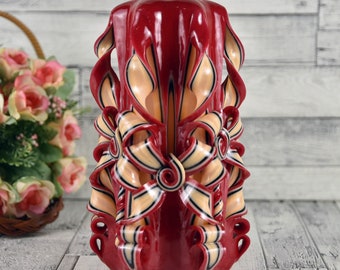 Birthday burgundy carved candle - best gift idea for girlfriend, Birthday gift idea for Loved ones.