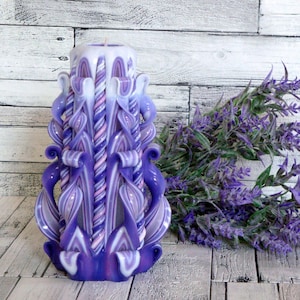 Purple carved candle for girlfriend. Interior candle - Birthday gift. Long distance gift.