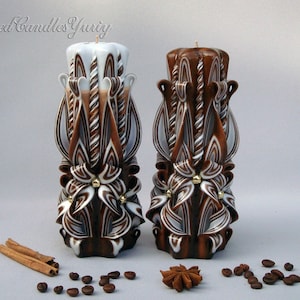 Coffee carved candles - gift for her and him, gift for mom, Coffee house brown candle