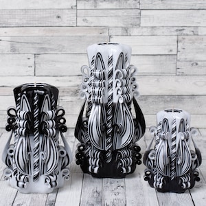 Carved candles - black and white set - perfect birthday gift. Interior hand carved candles