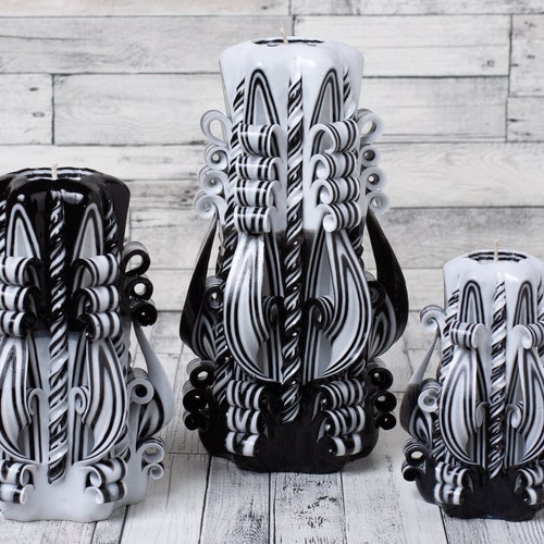 Carved Candles Black and White Set Perfect Birthday Gift. Etsy