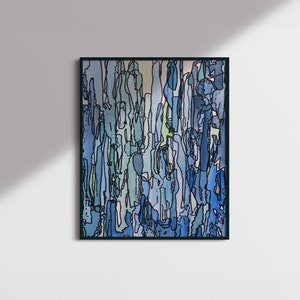 blue abstract art print and frame in extra large or small sizes, colourful modern wall art poster (note: print is not shipped inside frame)