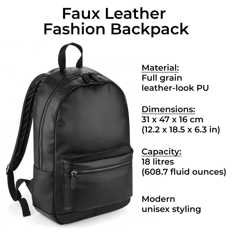 black leather look backpack women's