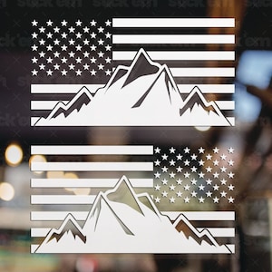 Mountain American Flag Decals (Set), Available in Many Sizes and Colors, Flag Decal, Patriotic Decal, Vinyl Decal, Car Window Decal