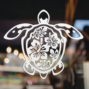 Turtle Hibiscus Flower Decal, Available in Many Sizes and Colors, Turtle Decal, Vinyl Decal, Car Window Decal