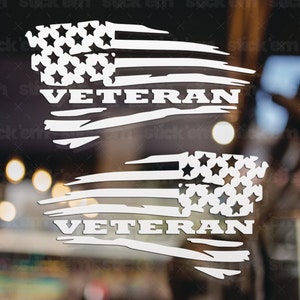 Veteran American Flag Decals (Set), Available in Many Sizes and Colors, Flag Decal, Patriotic Decal, Vinyl Decal, Car Window Decal