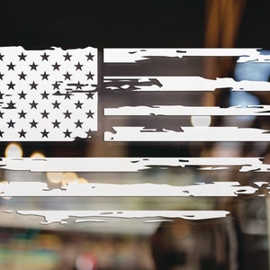 Distressed American Flag Decal, Available in Many Sizes and Colors, Flag Decal, Tattered Flag Decal, Patriotic Decal, Vinyl Decal