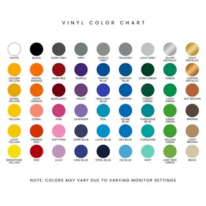K&ouml;nnte beinhalten: Vinyl-Farbkarte mit 48 verschiedenen Farben, darunter Wei&szlig;, Schwarz, Grau, Rot, Blau, Gr&uuml;n, Gelb, Orange, Braun und Lila. Die Karte ist mit "Vinyl-Farbkarte" beschriftet.