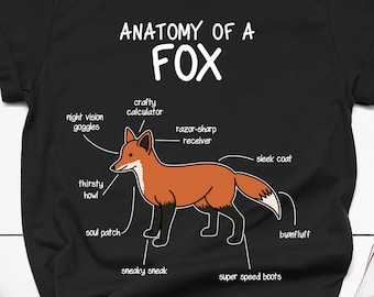 Anatomía de un zorro Camiseta, Camiseta divertida, Regalo de Bosque, Zorro Lindo, Amor Fox, Camisas Fox, Mama Fox, Camiseta Fox, Regalos de Zorro
