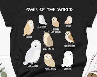 Owls of the World, Owl Shirt, Gift for the Bird Watcher, Bird Lover and Nature Lover, Owls Lover Gift, Nocturnal Bird, Bird Mom, Snowy Owl