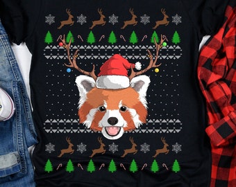 Red Panda Santa Claus Ugly Christmas Sweater Pattern Funny Christmas Shirt Unique Christmas Gifts Red Panda Shirt