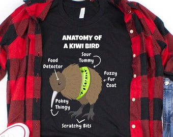 Anatomie van een Kiwi Bird, Kiwi Bird Shirt, Funny Kiwi Fruit, Bird Art, Nieuw-Zeeland Gift, Cute Animal Art, Bird Watching Tee, Funny Bird Tee