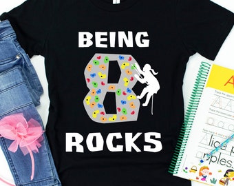 Being 8 Rocks, Kids Rock Climbing Shirt, Eighth Birthday Outfit, Birthday Party Tee, Bouldering TShirt, Rock Climber, Cute 8th Birthday