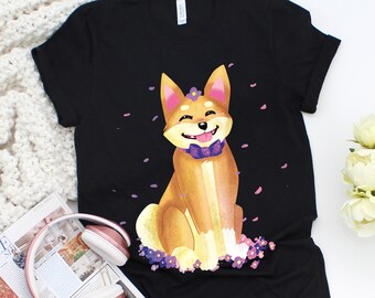 Shiba Inu Flowers Shirt | T-Shirt,  Gift for Friend, Floral Shirt, Kawaii Shirt, Animal Lover, Birthday Gift, Dog Lover Tee