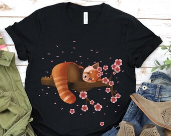 Sakura Red Panda Shirt | T-Shirt,  Gift for Friend, Floral Shirt, Kawaii Shirt, Cute Anime Shirt, Cherry Blossom Flower, Sakura Tee