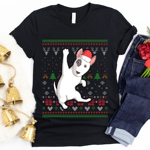 Bull Terrier Cane Babbo Natale Brutto Maglione di Natale Modello T-Shirt, Regalo di Natale Unico, Regalo per, Panni di Natale, Regalo Amante Cane