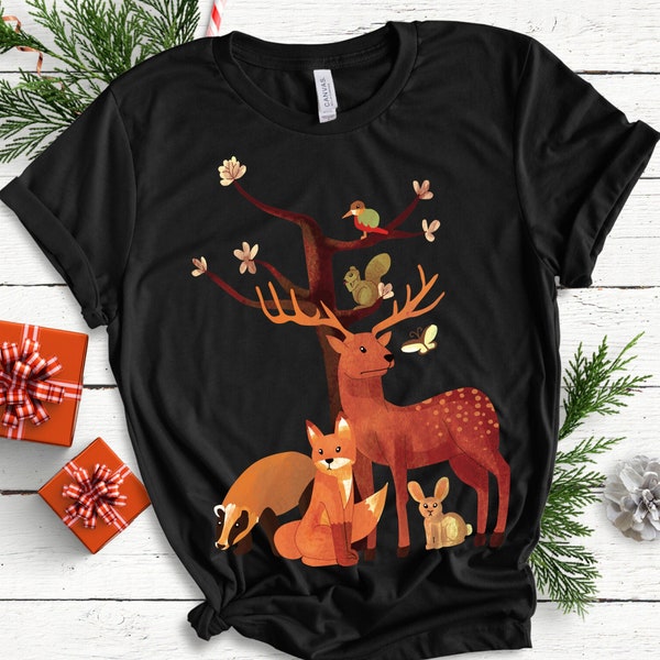 Woodland Animals | T-Shirt |  | Wood Forest Animals | Deer Shirt | Fox Shirt | Animal Lover Gift | Spirit Animal Shirt | Watercolor