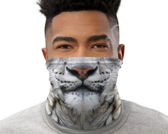 Schnee Leopard Gesicht Maske & Hals Gaiter, waschbar und wiederverwendbare Gesichtsbezug für Erwachsene, weiße Katze Kostüm, Balaclava, Bandanna, Snood Schal