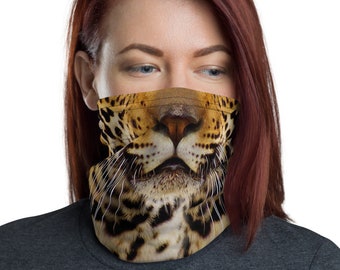 Jaguar Face Mask, Neck Gaiter for Men Women Adults, Wild Cat Lover Gift, Tubular Bandana, Balaclava, Snood Scarf, Washable Reusable