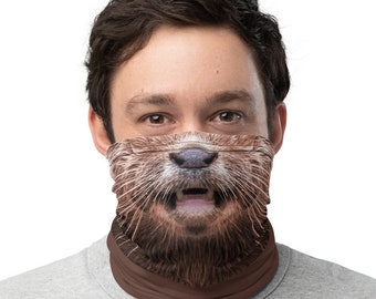 Happy Otter Face Mask, Neck Gaiter for Women Men Adult, Face Covering, Tubular Bandana, Balaclava, Sea Otter Lover Gift, Washable Reusable