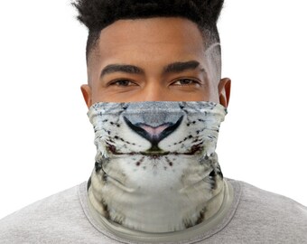 Schnee Leopard Gesichtsmaske, waschbar und wiederverwendbare Hals Gaiter, lustige weiße Katze Kostüm, Gesicht Abdeckung, Bandanna, Balaclava, Snood Schal, Unisex