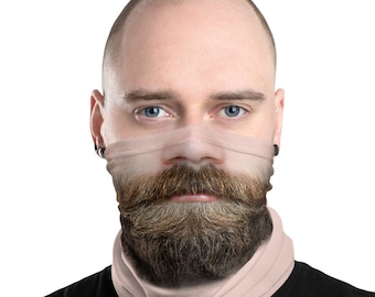 Funny Beard Face Mask, Neck Gaiter for Men Women Adults, Hilarious Human Face, Gag Gift, Mustache Costume, Tubular Bandana, Snood Scarf