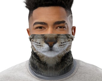 Gris Tabby gato máscara de la cara, gaiera del cuello, lavable y reutilizable cubierta de la cara, traje de la mamá del gato, regalo del amante de la gatito, Balaclava, bandanna, bufanda