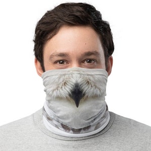 Snowy Owl Face Mask, Funny Neck Gaiter, Washable and Reusable Face Covering for Adults, Nocturnal Bird Costume, Balaclava, Bandanna, Scarf